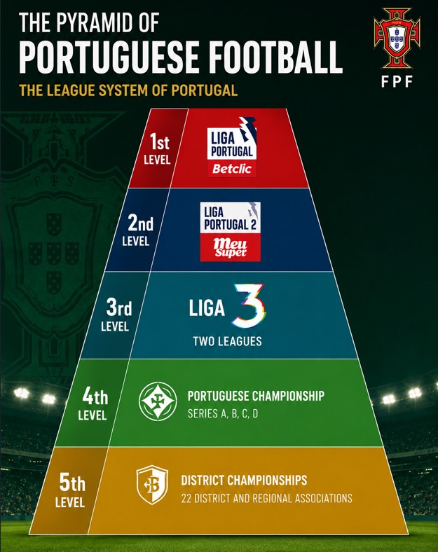 How is the Portuguese football pyramid organised?