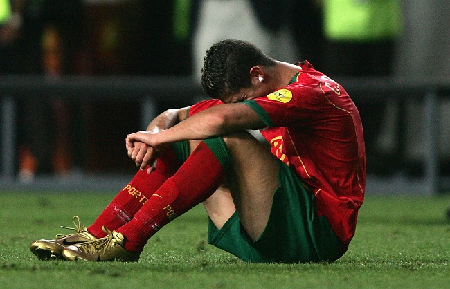 Ronaldo in tears after the Euro 2004 final defeat against Greece in Lisbon. Ronaldo showing his emotions on the pitch was a constant feature of his career. (Photo: Ben Radford/Getty Images)