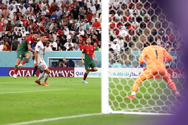 Gonçalo Ramos smashes in a brilliant snapshot to put Portugal ahead against Switzerland at Lusail Stadium, Qatar